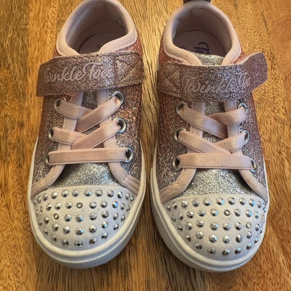 Skechers Twinkle Toes Glitter Sneakers - Pink and Silver